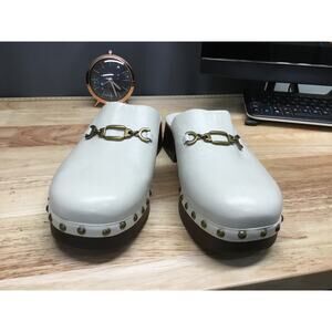 Larroude Zuzi Bit Mules Womens US 9 White Leather Stylish Slip-On Slippers Retro